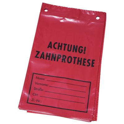 Zahnprothesenbeutel rot - sichere Aufbewahrung und schnelles Wiederfinden einer Prothese