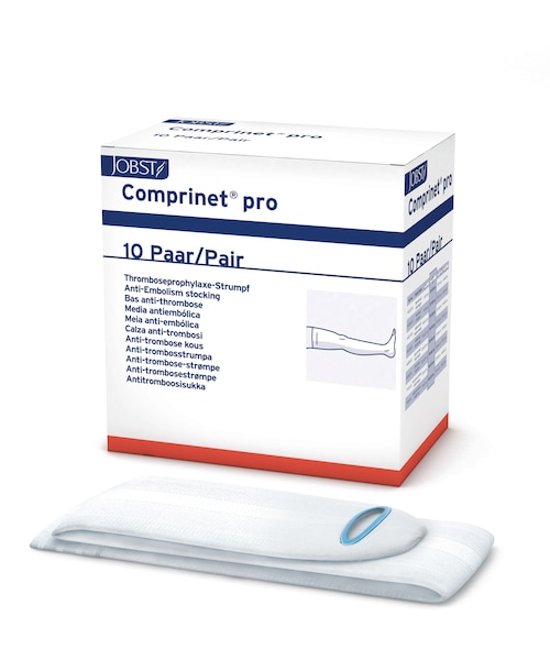 Comprinet pro oberschenkellang - 1 Paar weiße Thromboseprophylaxe-Strümpfe latexfrei