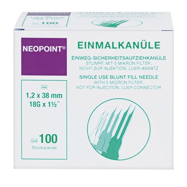Neopoint Einweg-Sicherheitsaufziehkanüle, stumpf, mit Filter