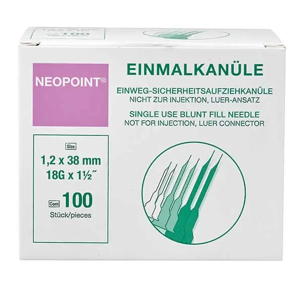 Neopoint Einweg-Sicherheitsaufziehkanüle, stumpf, ohne Filter