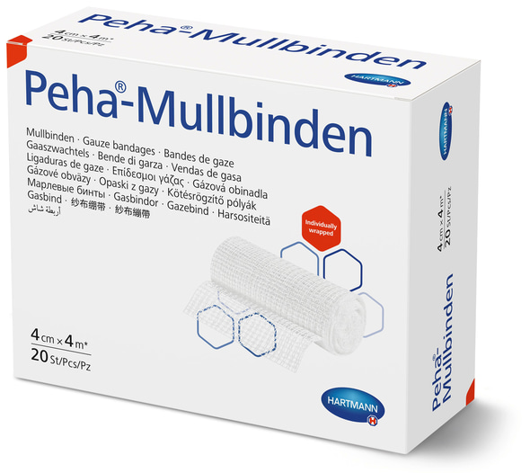 Hartmann Peha-Mullbinden - 20 Stück einzeln verpackte 4m Fixierbinde