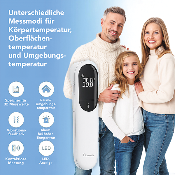 Infrarot-Thermometer kontaktlos - Vielseitig einsetzbar (Körper, Oberflächen, Raum)