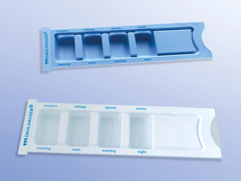 Medikamentendispenser mit Schiebedeckel, 250 Stück - 4-fach, weiß oder blau