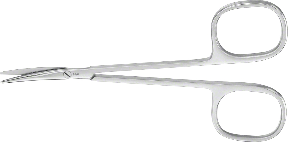 Aesculap Präparierschere, 11,5 cm - gebogen, fein, stumpf/stumpf, quadratische Fingerringe