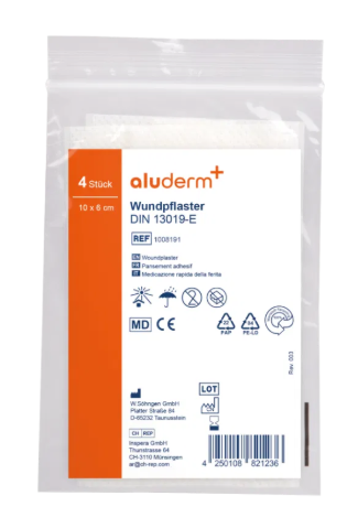 Aluderm-Aluplast - Pflaster-Schnellverband aus Vlies, 4 Streifen á 6 x 10 cm