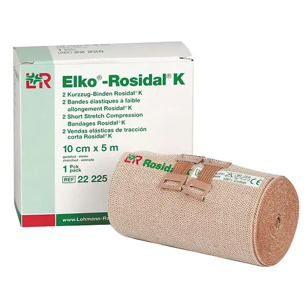 Elko-Rosidal K Kurzzugbinden mit Verbandklammern, Kräftige Kompression