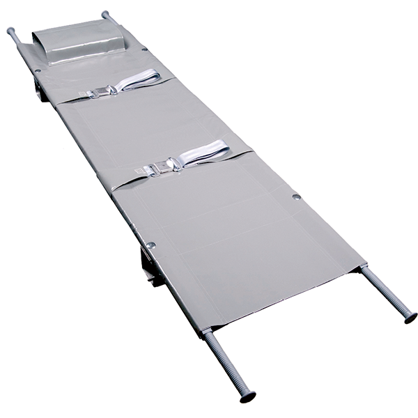 Aluminium-Krankentrage nach DIN 13024 K, 2 Gleitfüße, 2 Rollenfüße, Kunststoffbezug