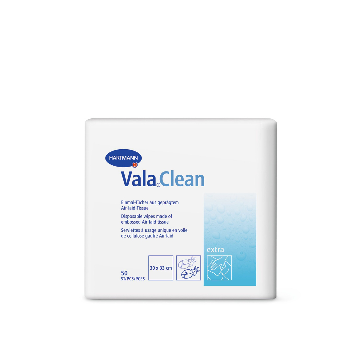 Hartmann ValaClean extra - Einmal-Tücher aus weichem Airlaid-Zellstoff 30 x 33 cm
