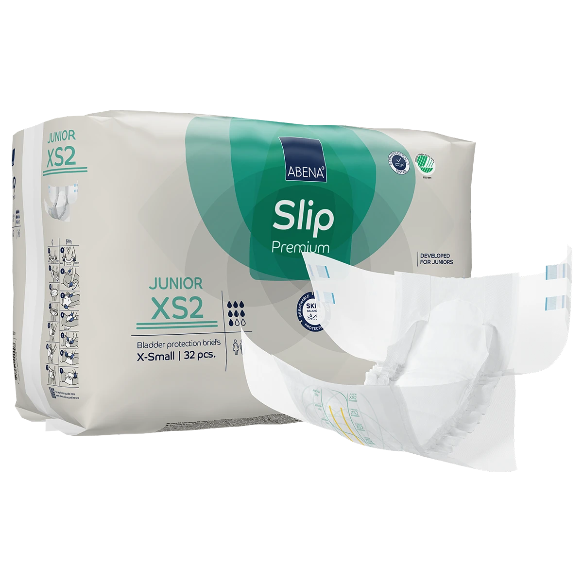 ABENA Slip Junior Premium XS2 - Kinder-Inkontinenzwindeln, Hüftumfang 40-60 cm, 32 Stück