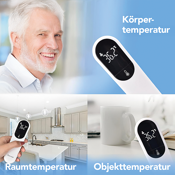 Infrarot-Thermometer kontaktlos - Vielseitig einsetzbar (Körper, Oberflächen, Raum)