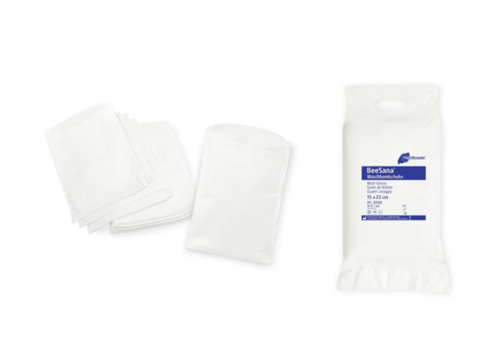 BeeSana Waschhandschuhe Molton - Softer Einmalhandschuh, weiß, 50 Stück