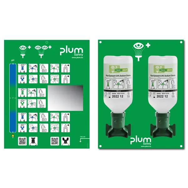 Plum Augenspülung Wandstation mit zwei Flaschen - Mit Spiegel und integriertem Piktogramm