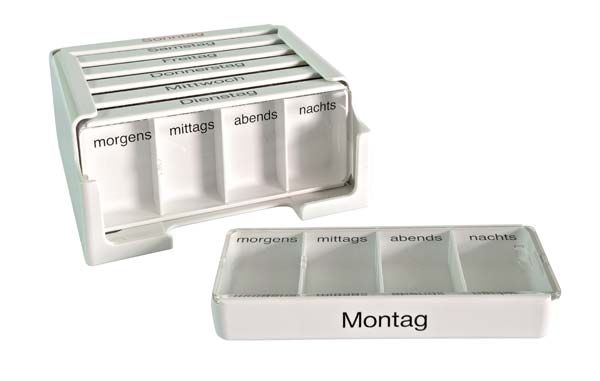 Medi-7 Medikamentendosierer -  7 einzeln entnehmbare Tagesdosen, Mit Schiebedeckel, Weiß