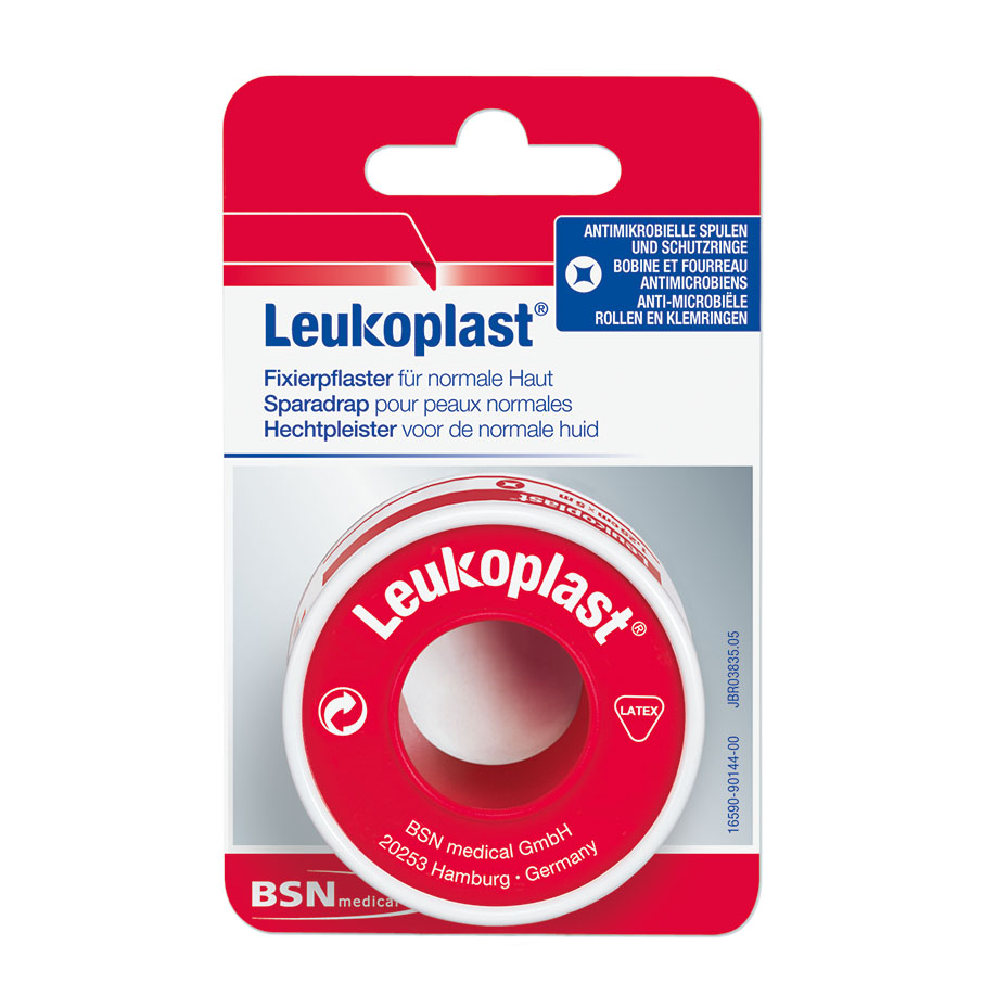 Leukoplast im Schutzring mit Eurolasche - Rollenpflaster hautfarben in Blisterpackung
