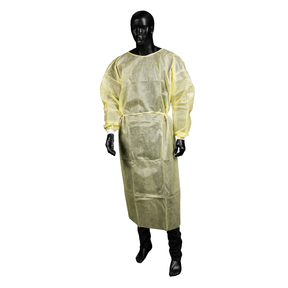 AMPRI Med-Comfort Vlieskittel mit PE-Beschichtung - Größe L/XL, gelb, mit Trikotbündchen