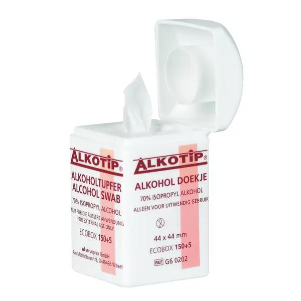 Alkotip Alkoholtupfer in der Dispenserdose zur Desinfektion kleinerer Flächen